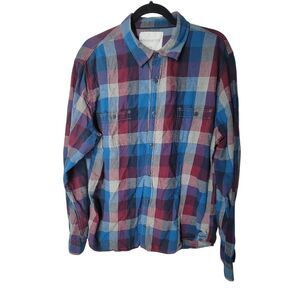Aeropostale Mens Sz XL Blue Red Plaid Long Sleeve Button Down Flannel Shirt